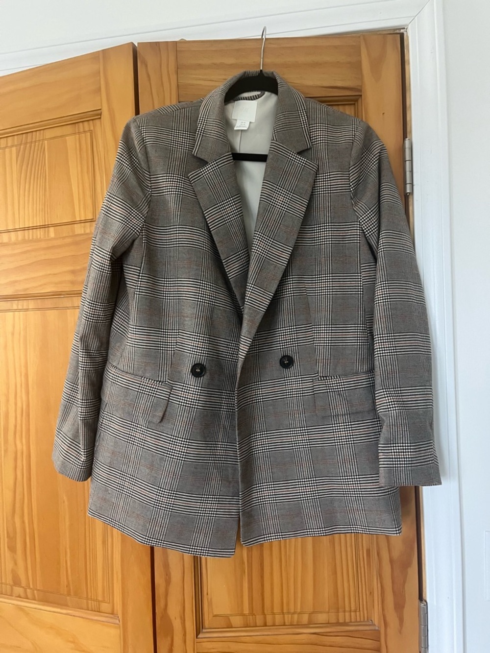 H&M Brown Plaid Double-Breasted Blazer